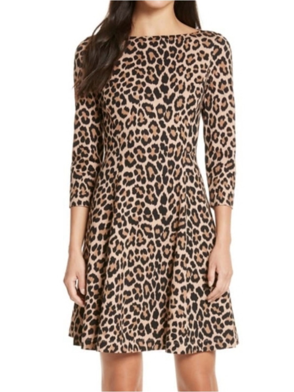 Kate Spade New York Pointe Leopard Fit & Flare Dress Size 2 3/4 Sleeve